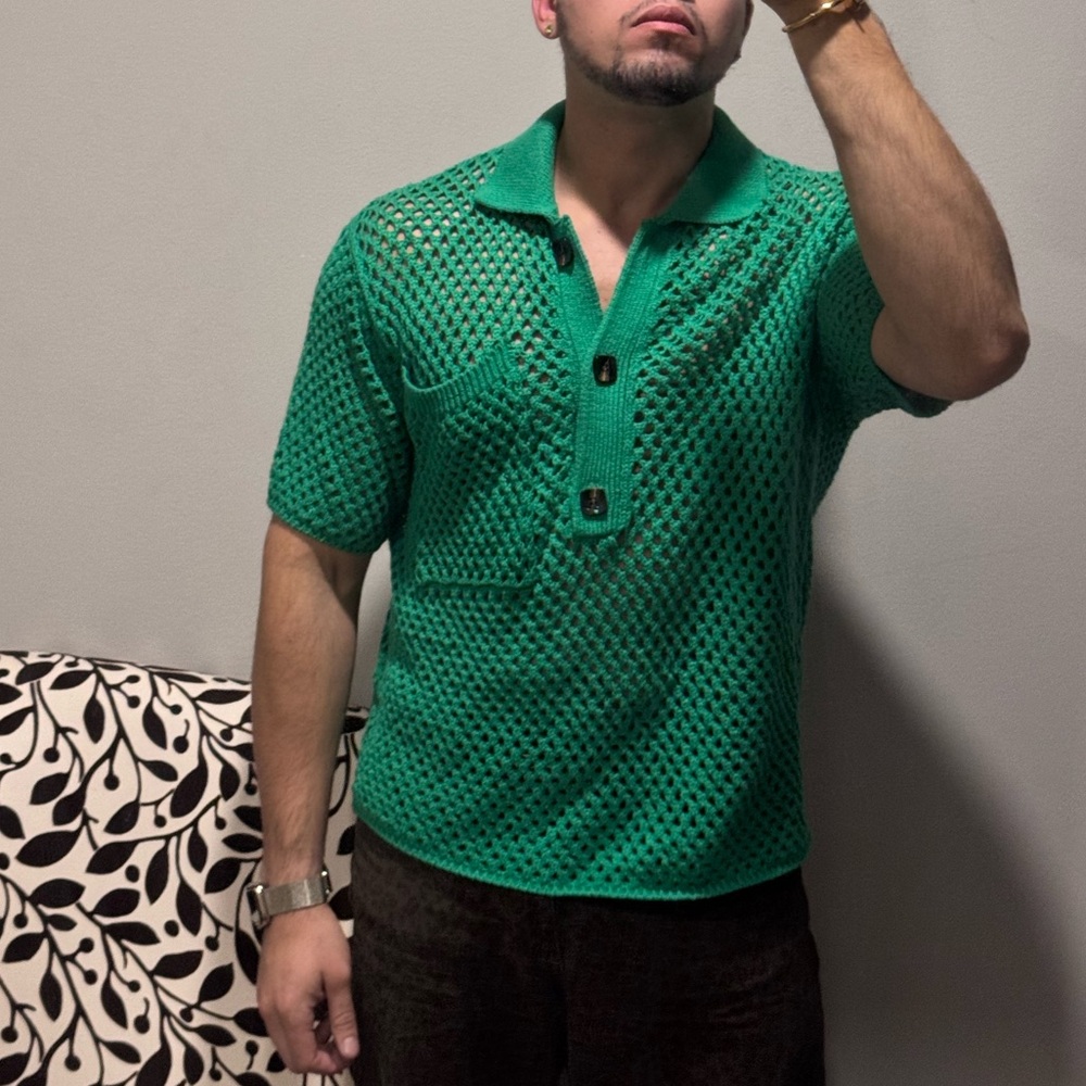 Zara sheer casual short sleeve polo shirt